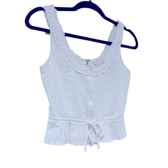 Lulus White Button Front Ruffle Hem Lace Trim Sleeveless Crop Top Small - Picture 3 of 9